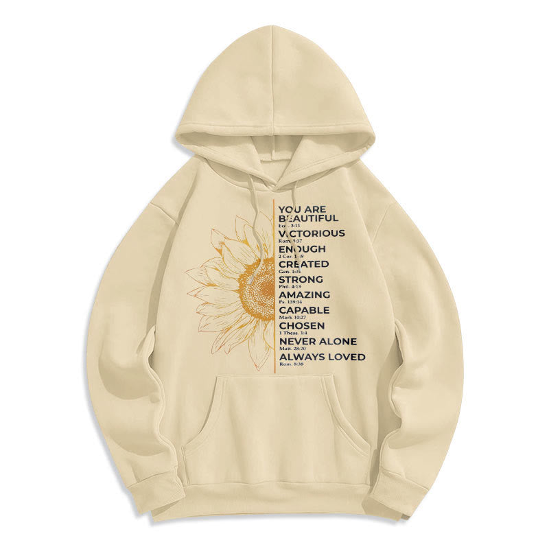 Christianartworkshop Hoodie im Zitat-Stil mit Sonnenblumenmotiv – Stärke und Positivität – Fleecegefütterter Polyester-Hoodie - image 7