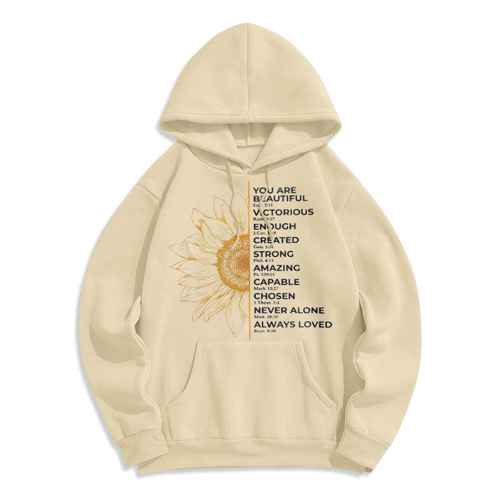 Christianartworkshop Hoodie im Zitat-Stil mit Sonnenblumenmotiv – Stärke und Positivität – Fleecegefütterter Polyester-Hoodie - image 7
