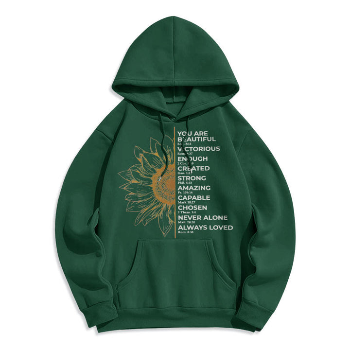 Christianartworkshop Hoodie im Zitat-Stil mit Sonnenblumenmotiv – Stärke und Positivität – Fleecegefütterter Polyester-Hoodie - image 11