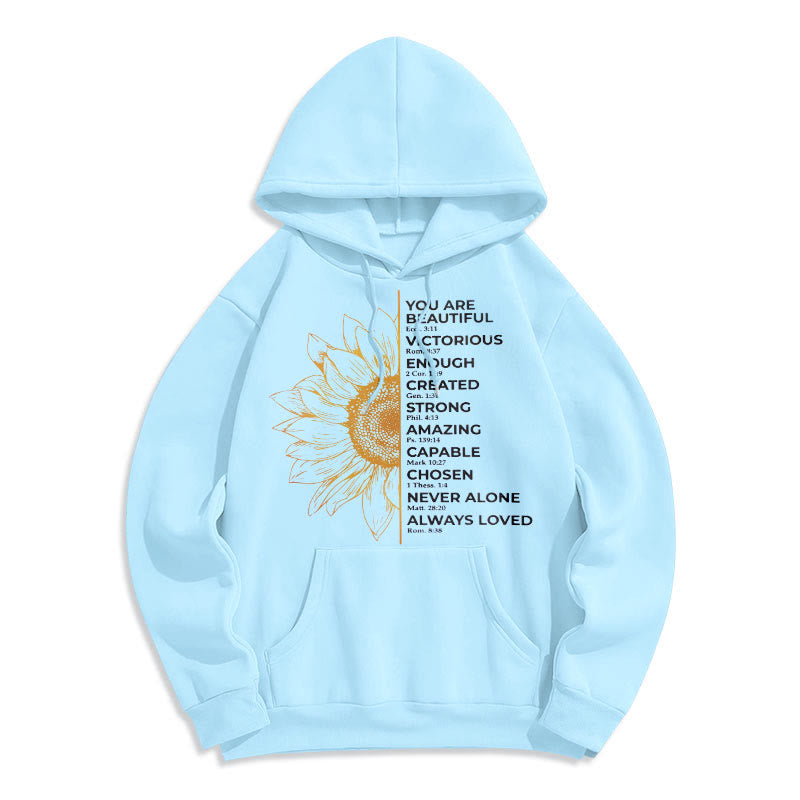 Christianartworkshop Hoodie im Zitat-Stil mit Sonnenblumenmotiv – Stärke und Positivität – Fleecegefütterter Polyester-Hoodie - image 13