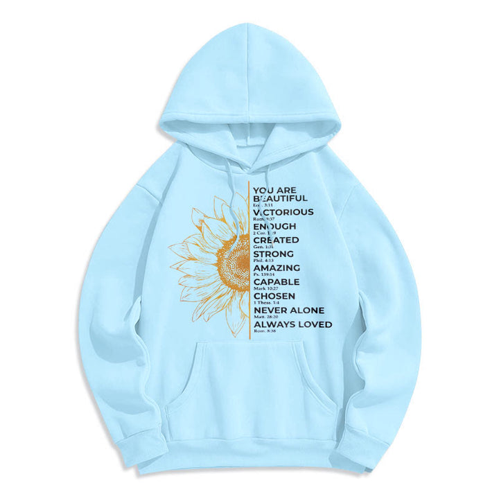 Christianartworkshop Hoodie im Zitat-Stil mit Sonnenblumenmotiv – Stärke und Positivität – Fleecegefütterter Polyester-Hoodie - image 13