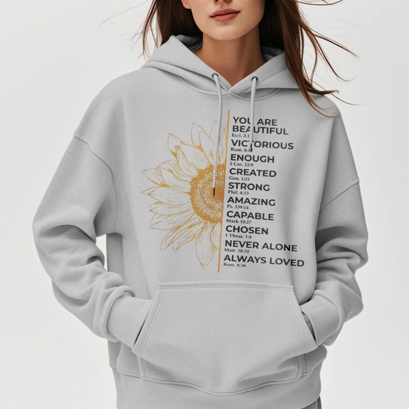Christianartworkshop Hoodie im Zitat-Stil mit Sonnenblumenmotiv – Stärke und Positivität – Fleecegefütterter Polyester-Hoodie - image 16