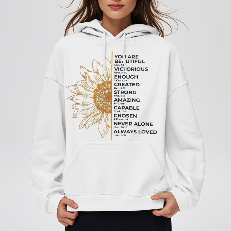 Christianartworkshop Hoodie im Zitat-Stil mit Sonnenblumenmotiv – Stärke und Positivität – Fleecegefütterter Polyester-Hoodie - image 3