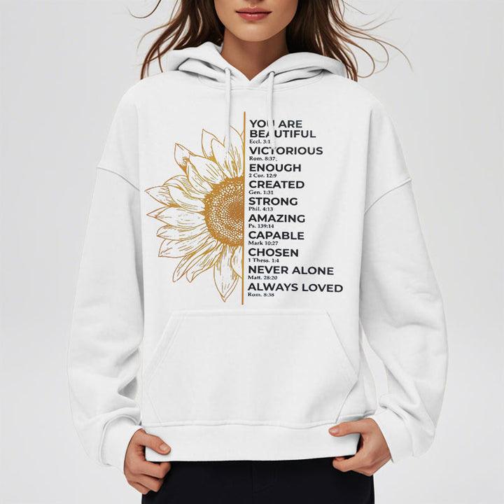 Christianartworkshop Hoodie im Zitat-Stil mit Sonnenblumenmotiv – Stärke und Positivität – Fleecegefütterter Polyester-Hoodie - image 3