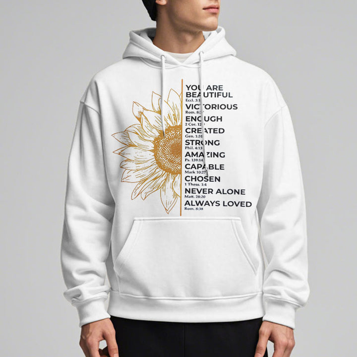 Christianartworkshop Hoodie im Zitat-Stil mit Sonnenblumenmotiv – Stärke und Positivität – Fleecegefütterter Polyester-Hoodie - image 4