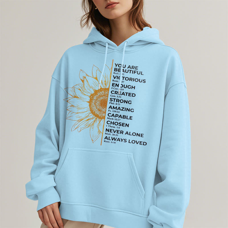 Christianartworkshop Hoodie im Zitat-Stil mit Sonnenblumenmotiv – Stärke und Positivität – Fleecegefütterter Polyester-Hoodie - image 14