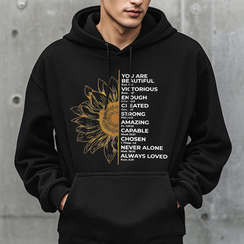 Christianartworkshop Hoodie im Zitat-Stil mit Sonnenblumenmotiv – Stärke und Positivität – Fleecegefütterter Polyester-Hoodie - image 6