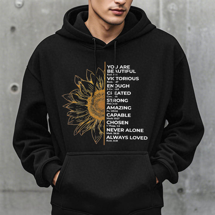 Christianartworkshop Hoodie im Zitat-Stil mit Sonnenblumenmotiv – Stärke und Positivität – Fleecegefütterter Polyester-Hoodie - image 6