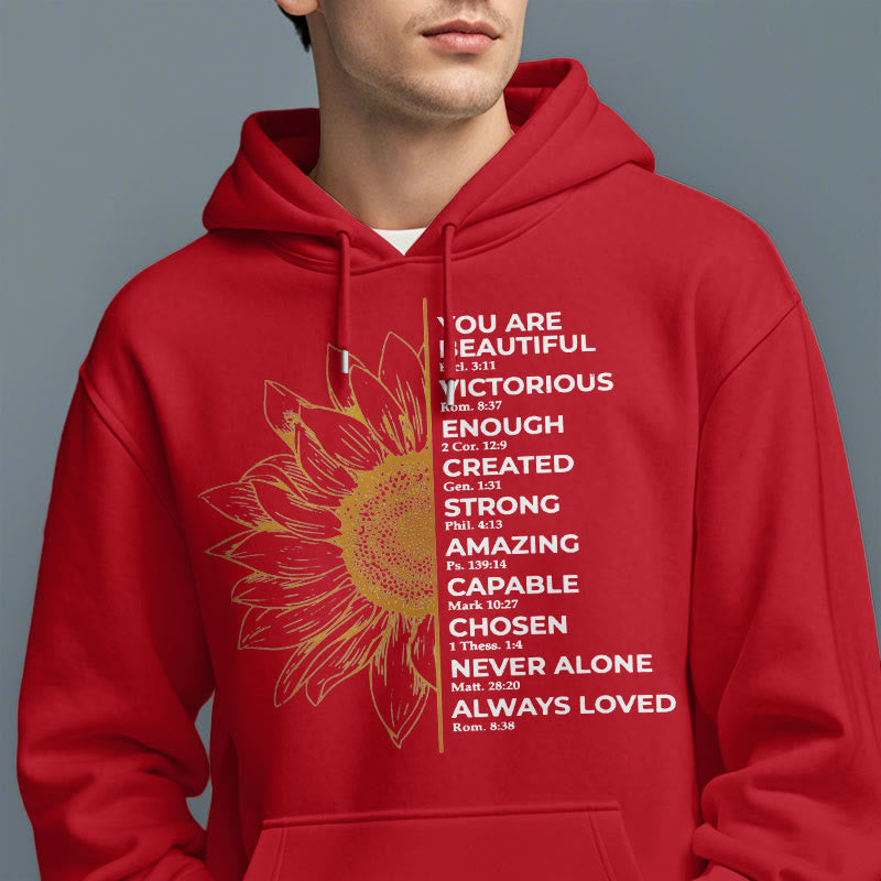 Christianartworkshop Kapuzenpullover aus Polyester mit Sonnenblumen-Motiv, Stärke und Positivität, mit Fleecefutter
