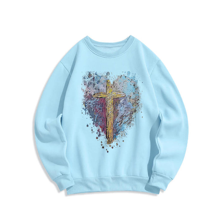 Christianartworkshop Farbiger Stil Strahlendes Kreuz der Hoffnung Fleecegefüttertes Polyester-Sweatshirt - Blau - 2XL - image 14