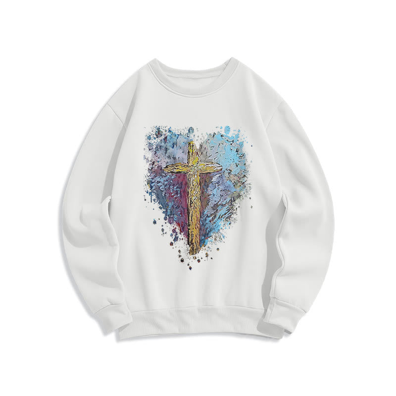 Christianartworkshop Farbiger Stil Strahlendes Kreuz der Hoffnung Fleecegefüttertes Polyester-Sweatshirt - Weiß - 2XL - image 8