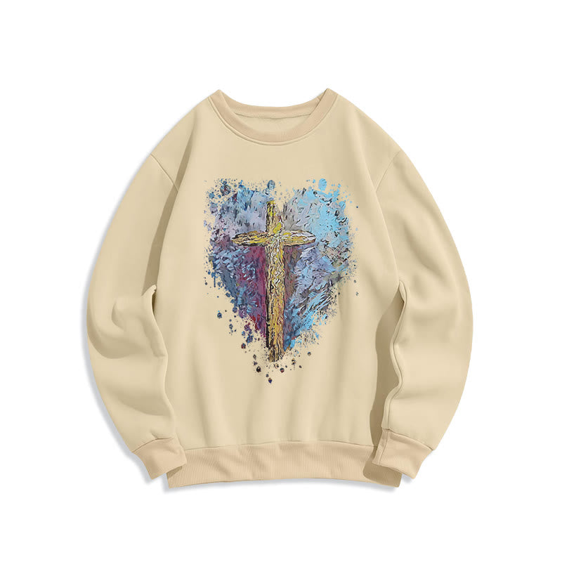 Christianartworkshop Farbiger Stil Strahlendes Kreuz der Hoffnung Fleecegefüttertes Polyester-Sweatshirt - Beige - 2XL - image 10
