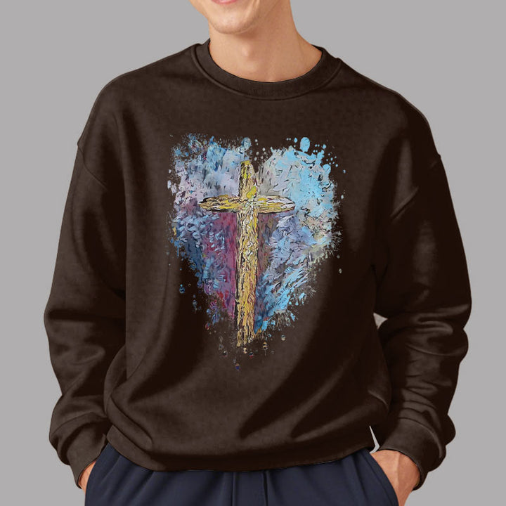 Christianartworkshop Farbiger Stil Strahlendes Kreuz der Hoffnung Fleecegefüttertes Polyester-Sweatshirt