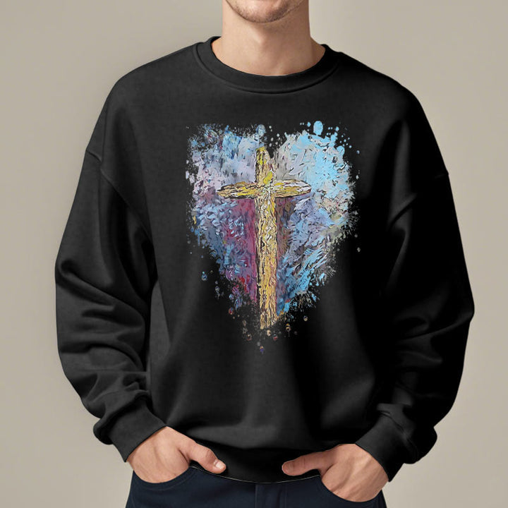 Christianartworkshop Farbiger Stil Strahlendes Kreuz der Hoffnung Fleecegefüttertes Polyester-Sweatshirt