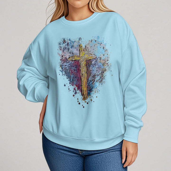 Christianartworkshop Farbiger Stil Strahlendes Kreuz der Hoffnung Fleecegefüttertes Polyester-Sweatshirt