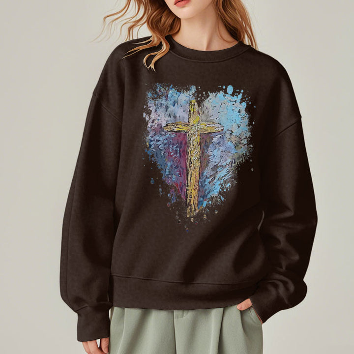 Christianartworkshop Farbiger Stil Strahlendes Kreuz der Hoffnung Fleecegefüttertes Polyester-Sweatshirt