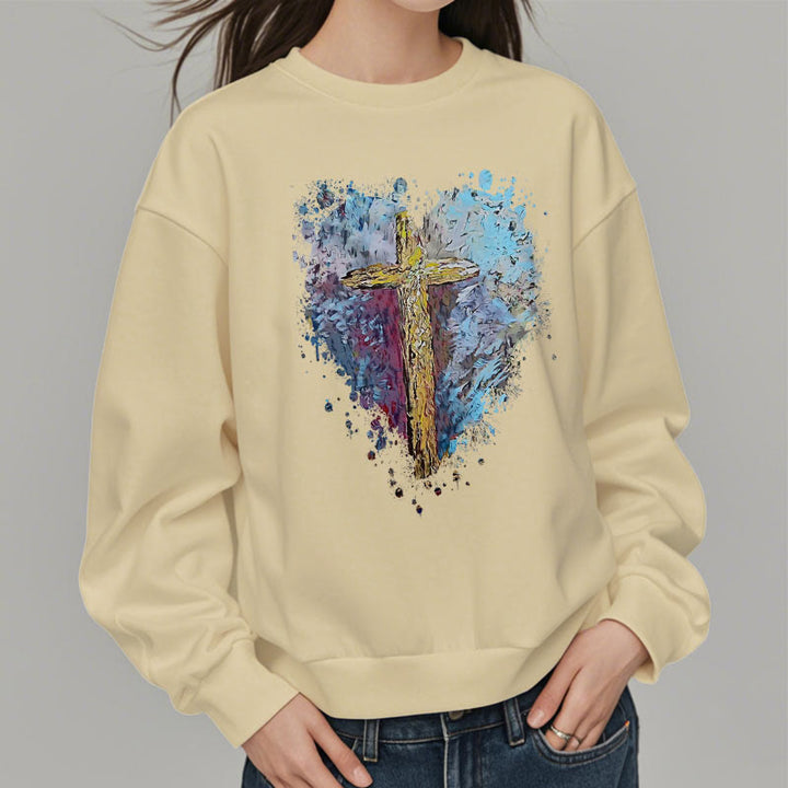 Christianartworkshop Farbiger Stil Strahlendes Kreuz der Hoffnung Fleecegefüttertes Polyester-Sweatshirt