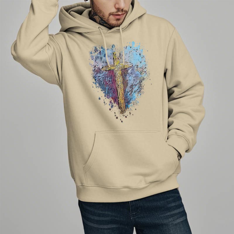 Christianartworkshop Farbiger Stil Strahlendes Kreuz der Hoffnung Fleecegefütterter Polyester-Kapuzenpullover
