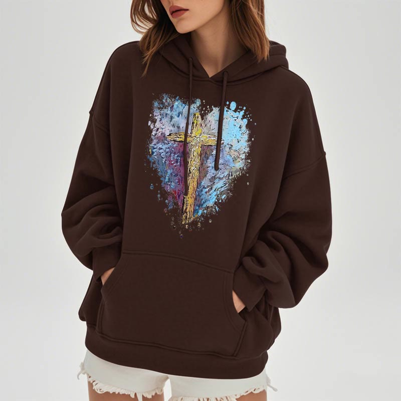 Christianartworkshop Farbiger Stil Strahlendes Kreuz der Hoffnung Fleecegefütterter Polyester-Kapuzenpullover