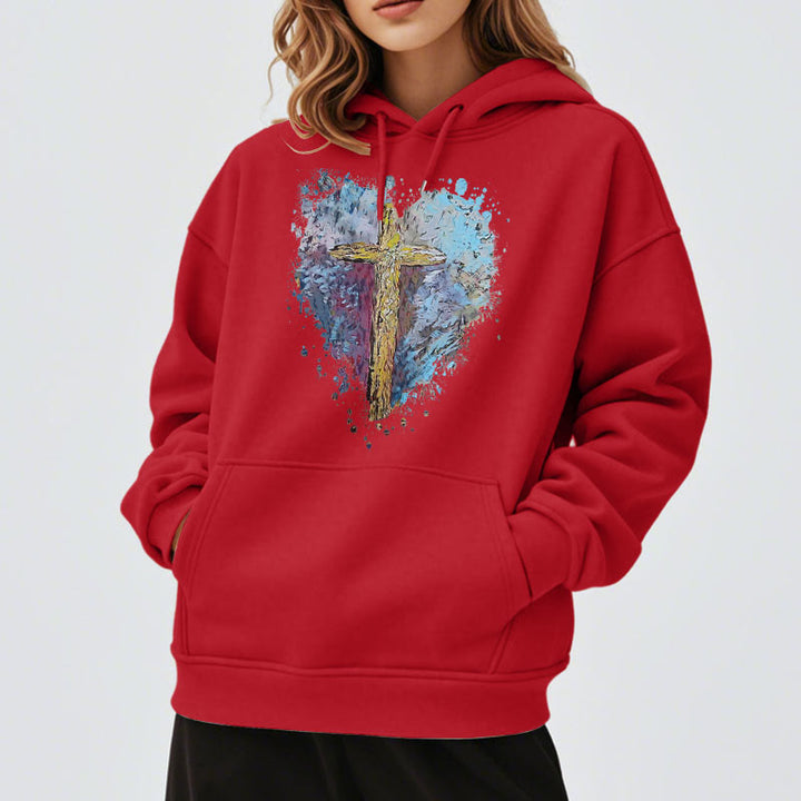 Christianartworkshop Farbiger Stil Strahlendes Kreuz der Hoffnung Fleecegefütterter Polyester-Kapuzenpullover