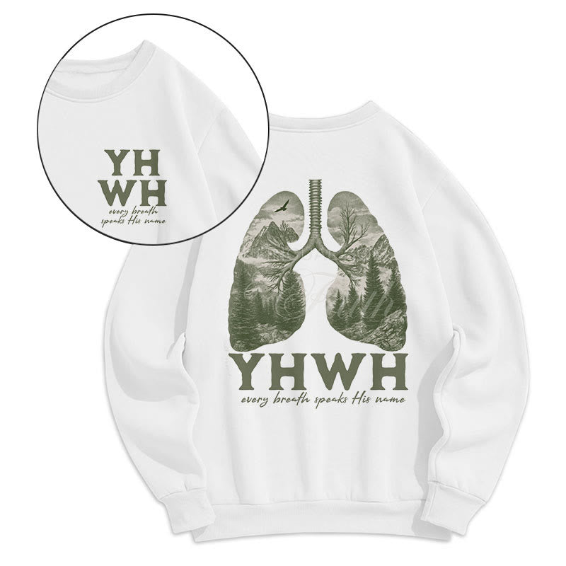Christianartworkshop Zitat-Stil „Jeder Atemzug spricht seinen Namen“ Fleece-gefüttertes Polyester-Sweatshirt