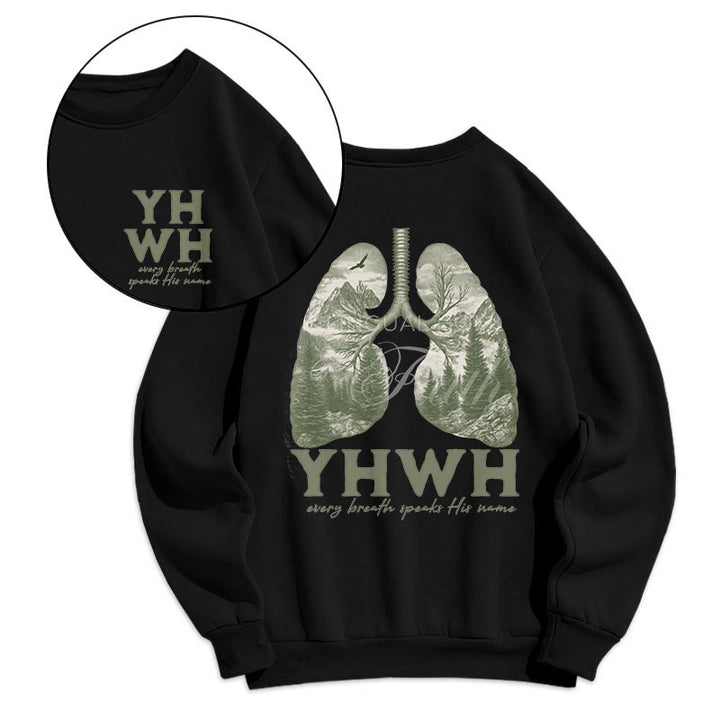 Christianartworkshop Zitat-Stil „Jeder Atemzug spricht seinen Namen“ Fleece-gefüttertes Polyester-Sweatshirt