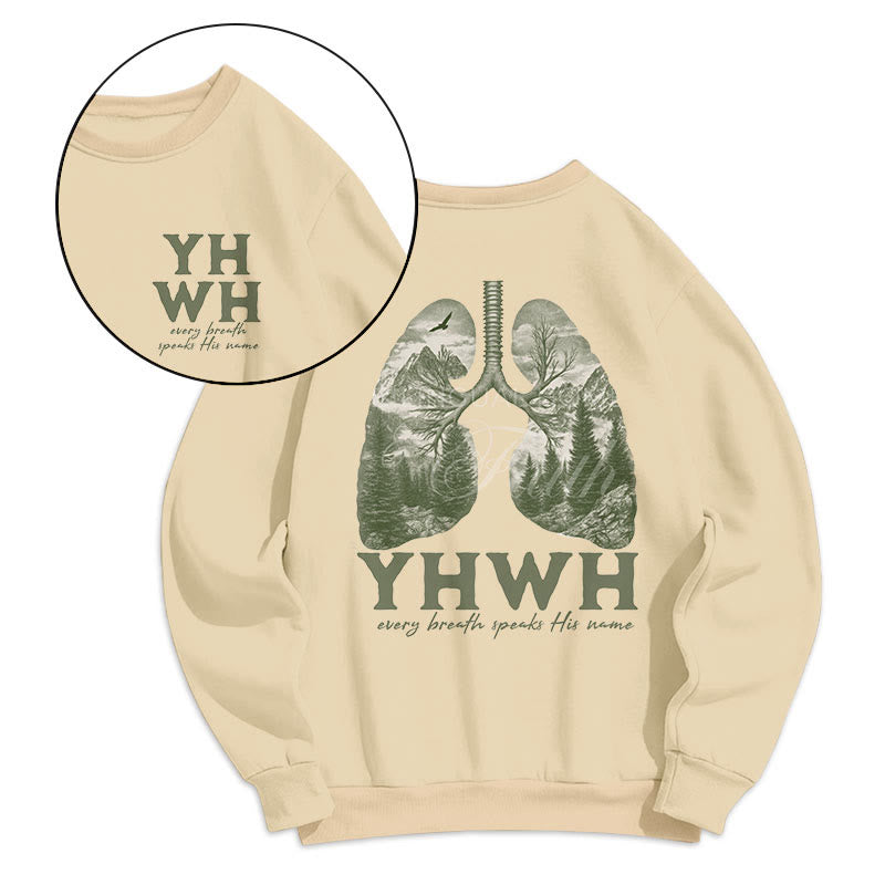 Christianartworkshop Zitat-Stil „Jeder Atemzug spricht seinen Namen“ Fleece-gefüttertes Polyester-Sweatshirt