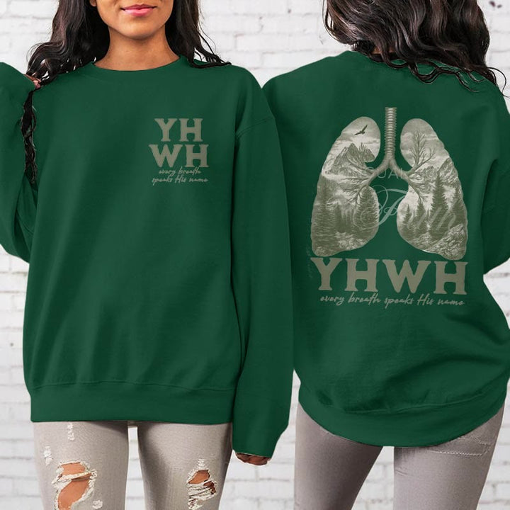 Christianartworkshop Zitat-Stil „Jeder Atemzug spricht seinen Namen“ Fleece-gefüttertes Polyester-Sweatshirt