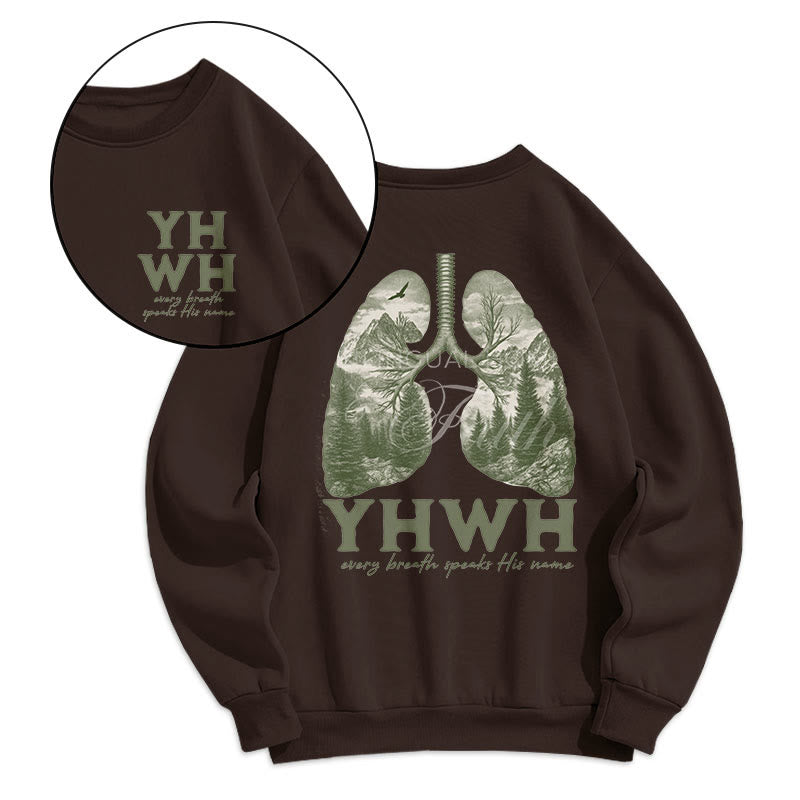 Christianartworkshop Zitat-Stil „Jeder Atemzug spricht seinen Namen“ Fleece-gefüttertes Polyester-Sweatshirt