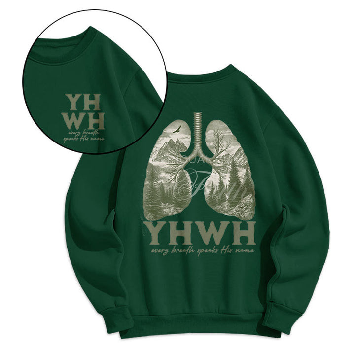 Christianartworkshop Zitat-Stil „Jeder Atemzug spricht seinen Namen“ Fleece-gefüttertes Polyester-Sweatshirt