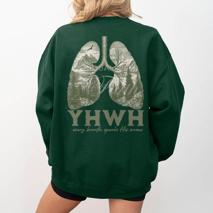 Christianartworkshop Zitat-Stil „Jeder Atemzug spricht seinen Namen“ Fleece-gefüttertes Polyester-Sweatshirt