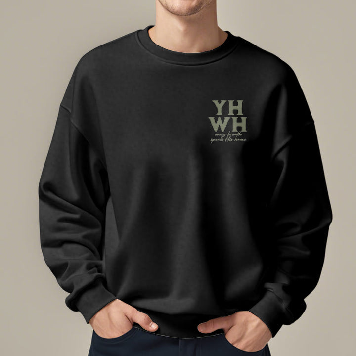 Christianartworkshop Zitat-Stil „Jeder Atemzug spricht seinen Namen“ Fleece-gefüttertes Polyester-Sweatshirt