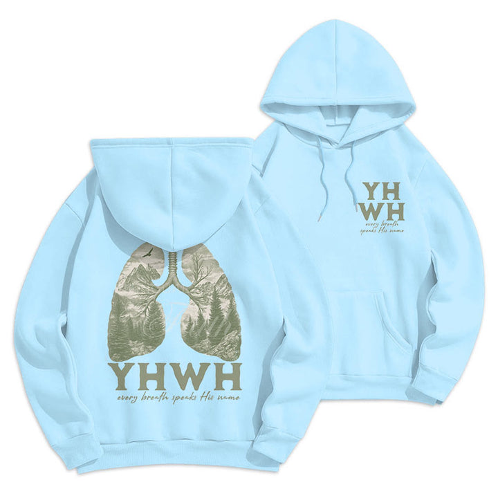 Christianartworkshop Zitat-Stil „Jeder Atemzug spricht seinen Namen“ Fleece-gefütterter Polyester-Kapuzenpullover