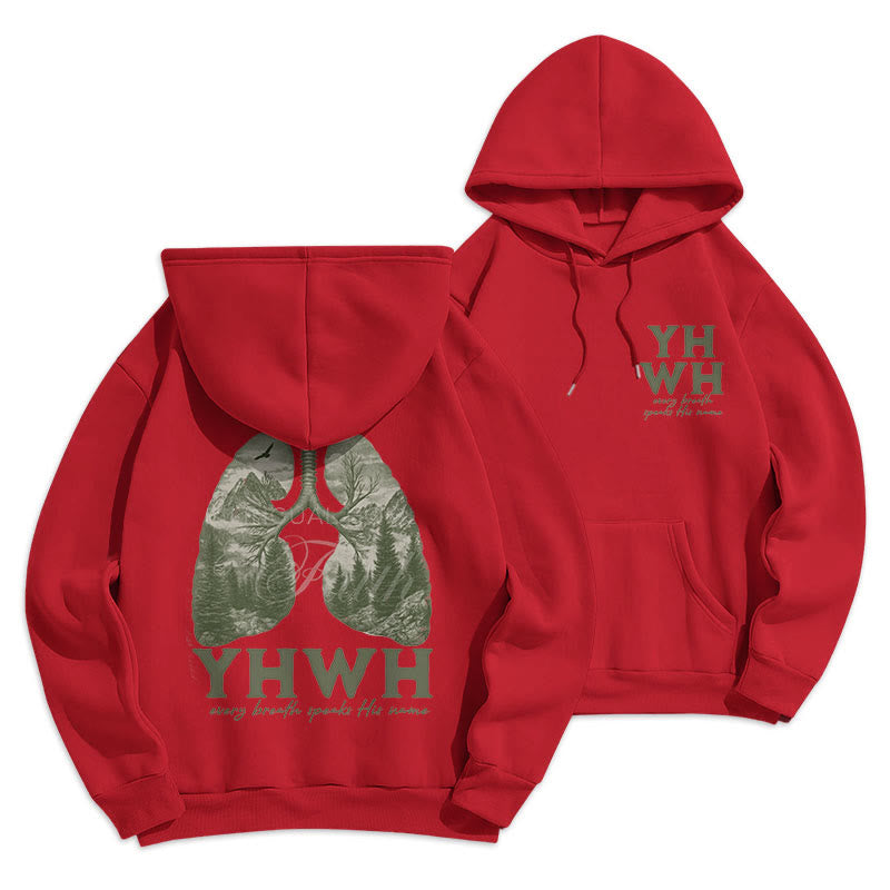Christianartworkshop Zitat-Stil „Jeder Atemzug spricht seinen Namen“ Fleece-gefütterter Polyester-Kapuzenpullover