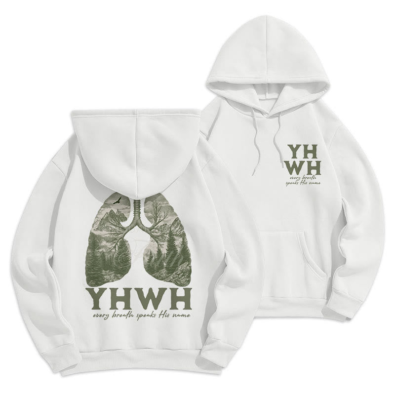 Christianartworkshop Zitat-Stil „Jeder Atemzug spricht seinen Namen“ Fleece-gefütterter Polyester-Kapuzenpullover