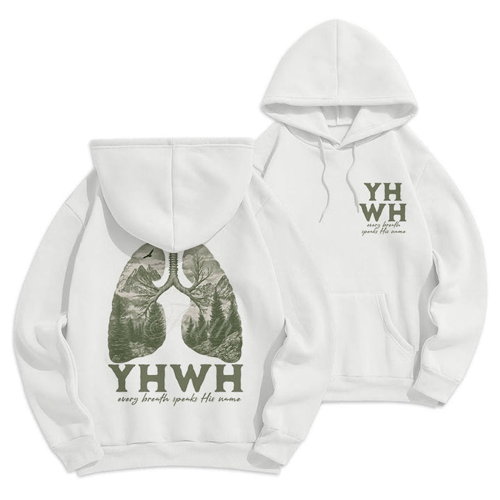 Christianartworkshop Zitat-Stil „Jeder Atemzug spricht seinen Namen“ Fleece-gefütterter Polyester-Kapuzenpullover
