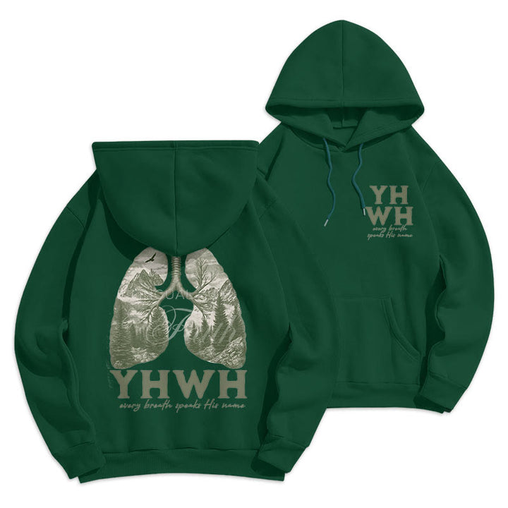 Christianartworkshop Zitat-Stil „Jeder Atemzug spricht seinen Namen“ Fleece-gefütterter Polyester-Kapuzenpullover