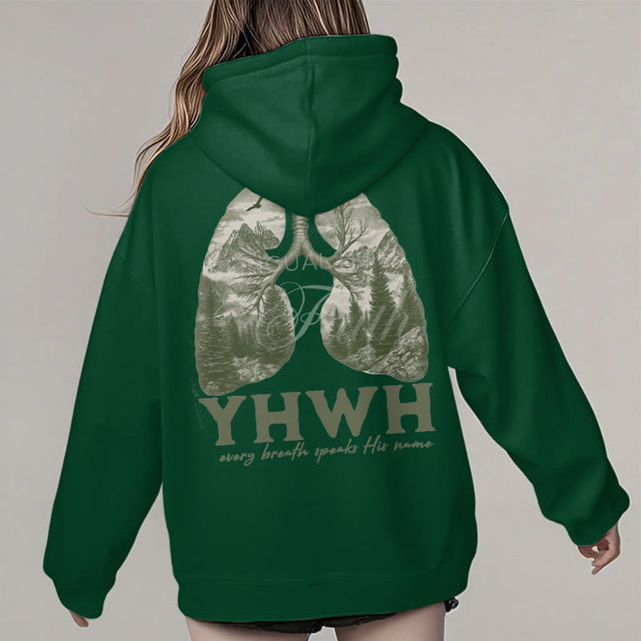 Christianartworkshop Zitat-Stil „Jeder Atemzug spricht seinen Namen“ Fleece-gefütterter Polyester-Kapuzenpullover