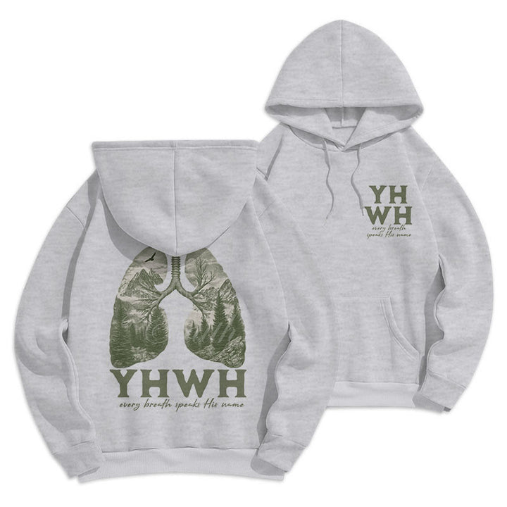 Christianartworkshop Zitat-Stil „Jeder Atemzug spricht seinen Namen“ Fleece-gefütterter Polyester-Kapuzenpullover