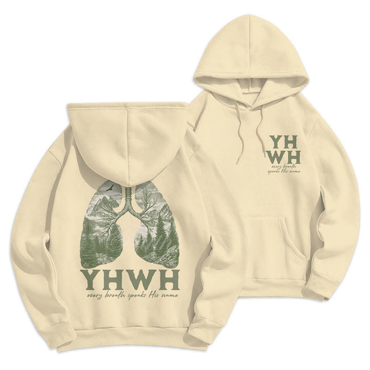 Christianartworkshop Zitat-Stil „Jeder Atemzug spricht seinen Namen“ Fleece-gefütterter Polyester-Kapuzenpullover - Beige - 2XL - image 9