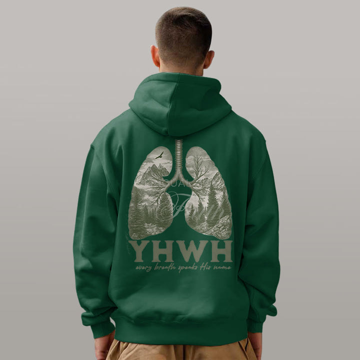 Christianartworkshop Zitat-Stil „Jeder Atemzug spricht seinen Namen“ Fleece-gefütterter Polyester-Kapuzenpullover