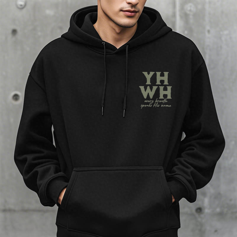 Christianartworkshop Zitat-Stil „Jeder Atemzug spricht seinen Namen“ Fleece-gefütterter Polyester-Kapuzenpullover