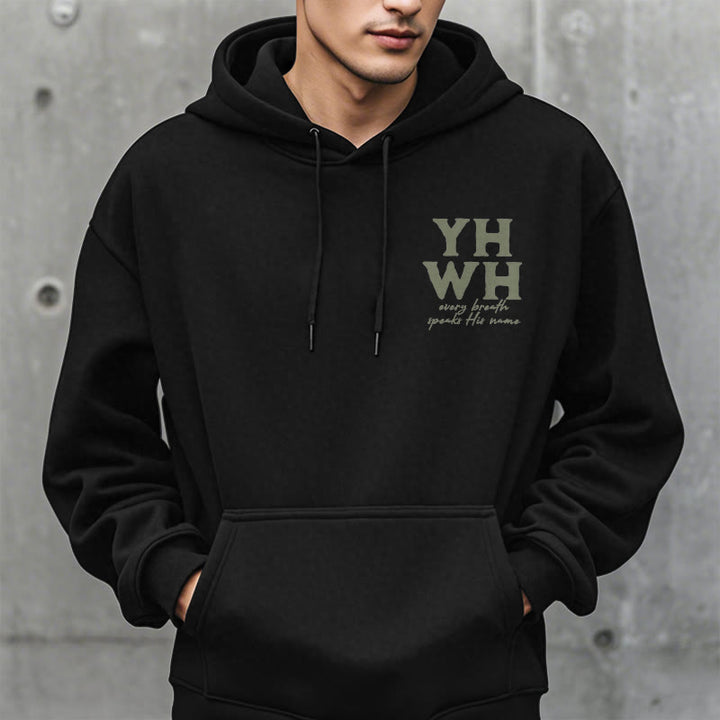 Christianartworkshop Zitat-Stil „Jeder Atemzug spricht seinen Namen“ Fleece-gefütterter Polyester-Kapuzenpullover
