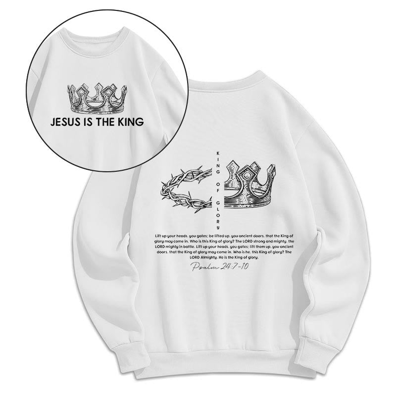 Christianartworkshop Zitat-Stil Jesus ist der König Fleece-gefüttertes Polyester-Sweatshirt - Weiß - 2XL - image 6
