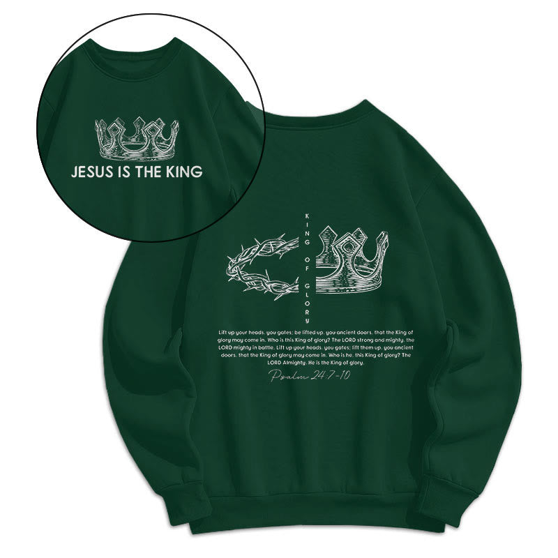 Christianartworkshop Zitat-Stil Jesus ist der König Fleece-gefüttertes Polyester-Sweatshirt - Grün - 2XL - image 10