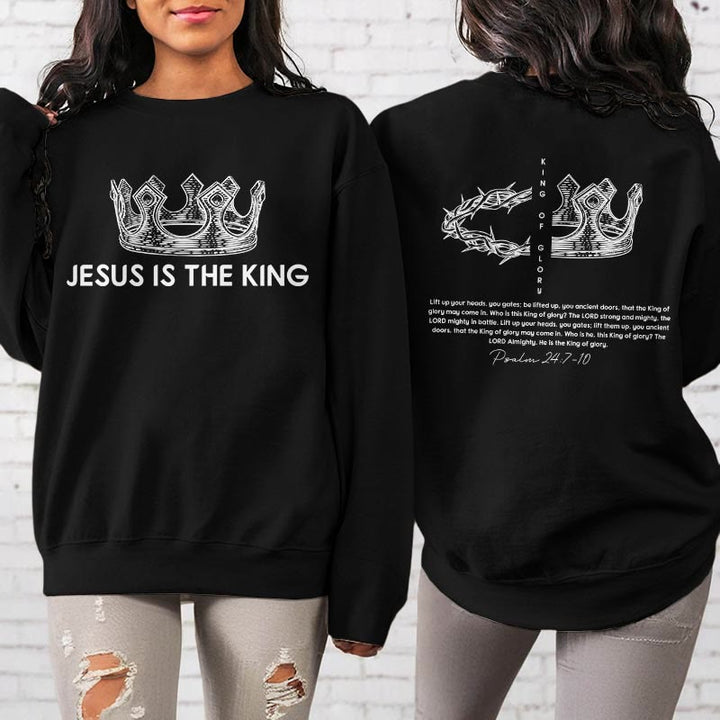 Christianartworkshop Zitat-Stil Jesus ist der König Fleece-gefüttertes Polyester-Sweatshirt - image 3