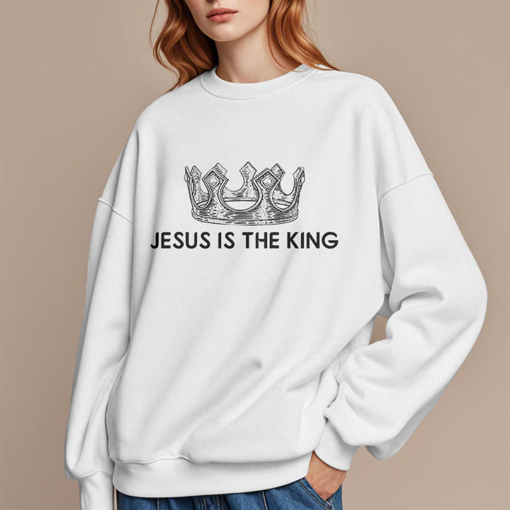 Christianartworkshop Zitat-Stil Jesus ist der König Fleece-gefüttertes Polyester-Sweatshirt - image 7