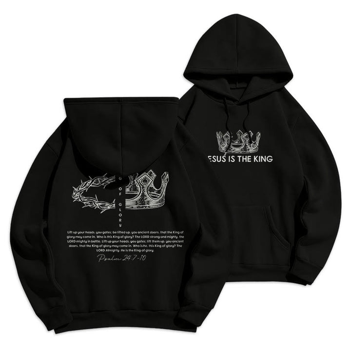Christianartworkshop Zitat-Stil Jesus ist der König Fleece-gefütterter Polyester-Kapuzenpullover