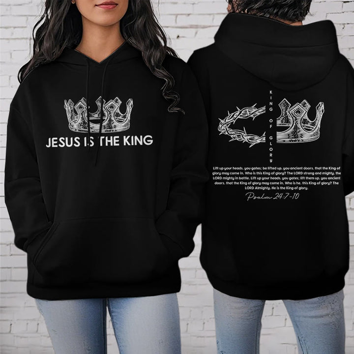 Christianartworkshop Zitat-Stil Jesus ist der König Fleece-gefütterter Polyester-Kapuzenpullover