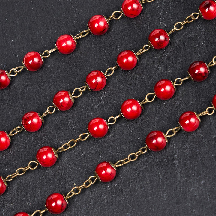 Christianartworkshop Rosenkranz mit Rose und Kruzifix, rund, 8 mm, rot, Naturstein, Legierung, Kette